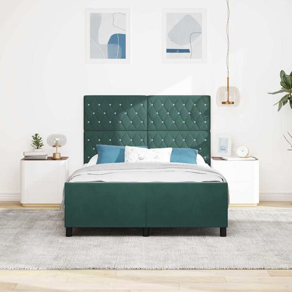 vidaXL Lit &agrave; ressorts avec t&ecirc;te de lit Vert fonc&eacute; 140 x 200 cm Velours