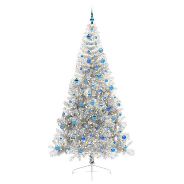 vidaXL Sapin de No&euml;l artificiel pr&eacute;-&eacute;clair&eacute; Argent 240 cm PET