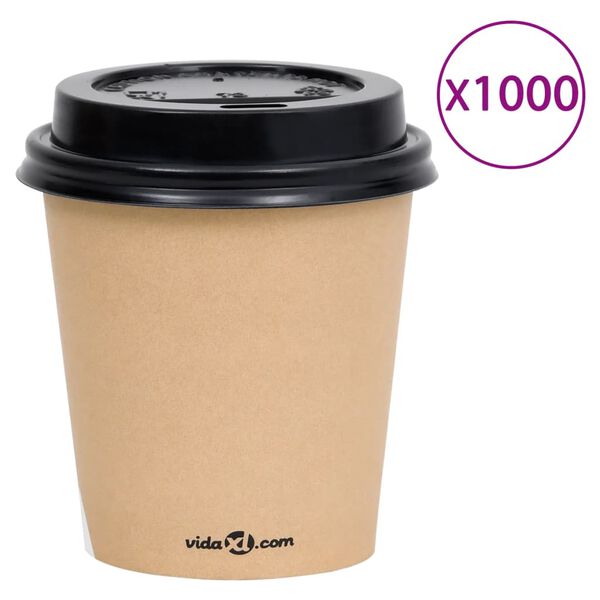vidaXL Tasses &agrave; caf&eacute; en papier avec couvercles 200 ml 1000 pcs Marron