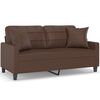 vidaXL Canap&eacute; 2 places oreillers et coussins Marron 140 cm Similicuir