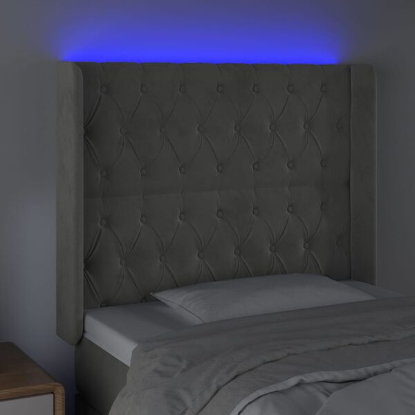 vidaXL T&ecirc;te de lit &agrave; LED Gris clair 93x16x118/128 cm Velours