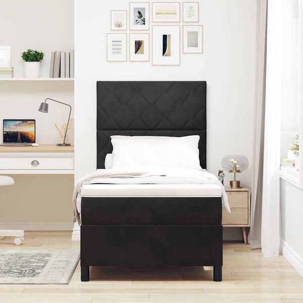 vidaXL Lit &agrave; ressort LED avec matelas Noir 90 x 200 cm tissu