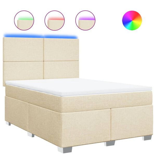 vidaXL Sommier &agrave; lattes de lit avec matelas Cr&egrave;me 140x190 cm Tissu