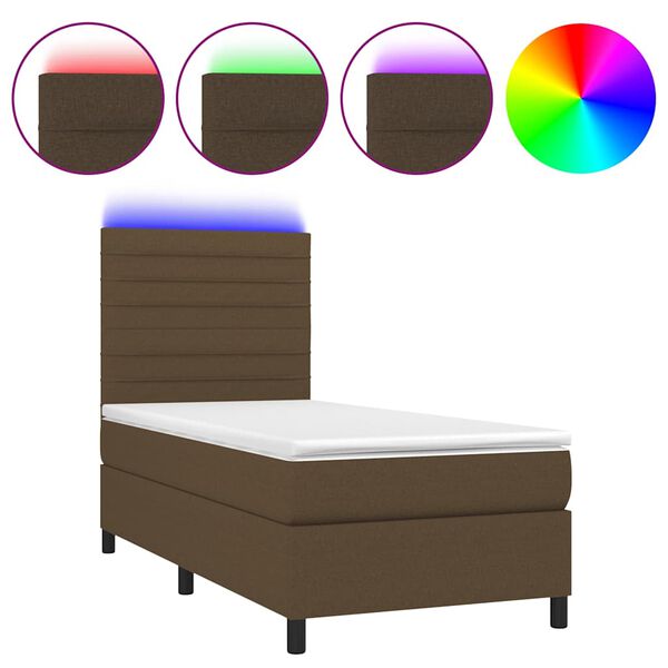 vidaXL Sommier &agrave; lattes de lit et matelas et LED Marron fonc&eacute; 90x200cm