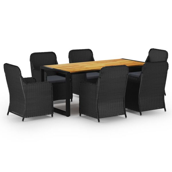 vidaXL Ensemble &agrave; manger de jardin 7 pcs Noir
