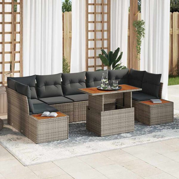 vidaXL Ensemble de salle &agrave; manger pour jardin 8 pcs Gris et marron