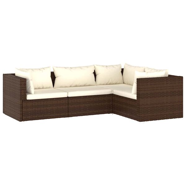 vidaXL Salon de jardin 4 pcs avec coussins R&eacute;sine tress&eacute;e Marron
