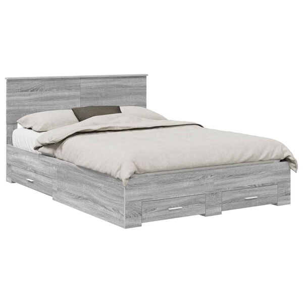 vidaXL Cadre de lit Gris Sonoma 140 x 200 cm Bois d'ing&eacute;nierie