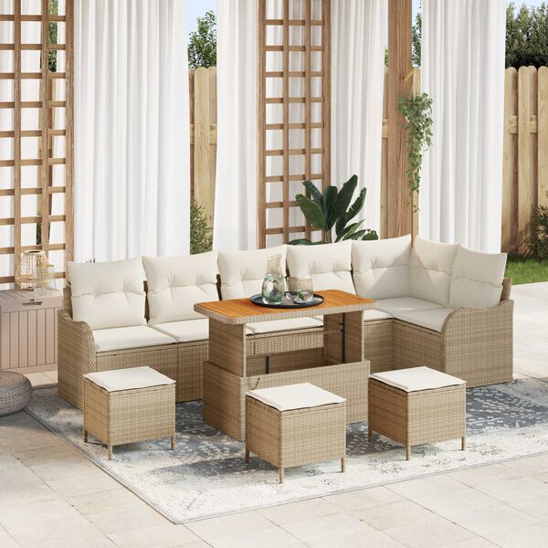 vidaXL Ensemble de canap&eacute; de jardin 10 pcs Beige polyrotin