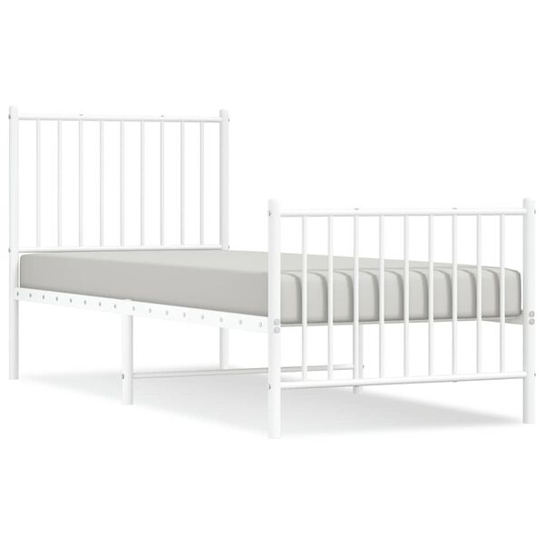 vidaXL Cadre de lit m&eacute;tal sans matelas avec pied de lit blanc 75x190cm