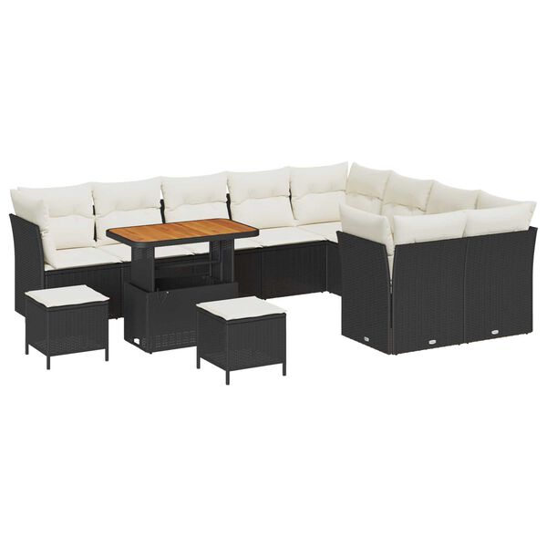 vidaXL Ensemble de canap&eacute; de jardin avec coussin 12 pcs Noir et cr&egrave;me