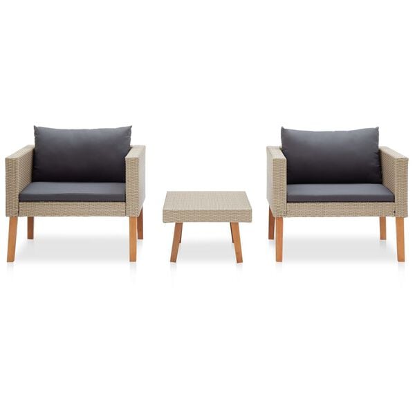 vidaXL Salon de jardin 3 pcs avec coussins R&eacute;sine tress&eacute;e Beige