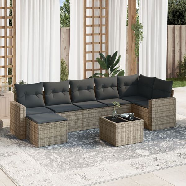 vidaXL Salon de jardin 8 pcs avec coussins gris r&eacute;sine tress&eacute;e