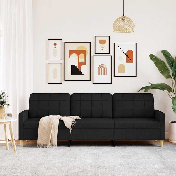 vidaXL Canap&eacute; &agrave; 3 places Noir 210 cm Tissu