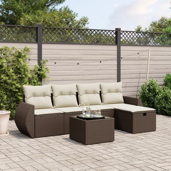 vidaXL Salon de jardin avec coussins 5 pcs marron r&eacute;sine tress&eacute;e