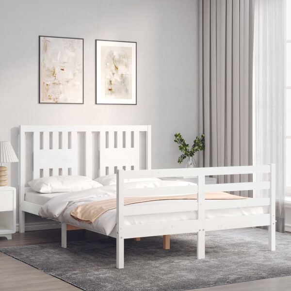 vidaXL Cadre de lit sans matelas blanc bois massif