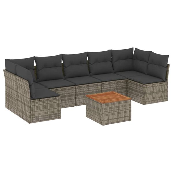 vidaXL Salon de jardin 8 pcs avec coussins gris résine tressée