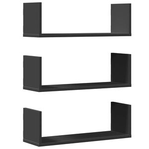 vidaXL &Eacute;tag&egrave;res murales 3 pcs noir 58x18x18 cm bois d'ing&eacute;nierie