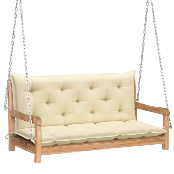 vidaXL Balancelle avec coussin blanc cr&egrave;me 120 cm Bois de teck solide