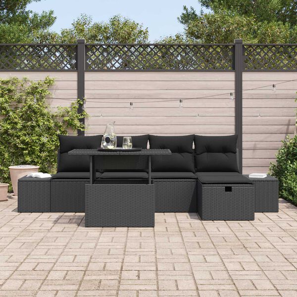 vidaXL Ensemble de canap&eacute; de jardin avec coussin 6 pcs Noir Poly rotin