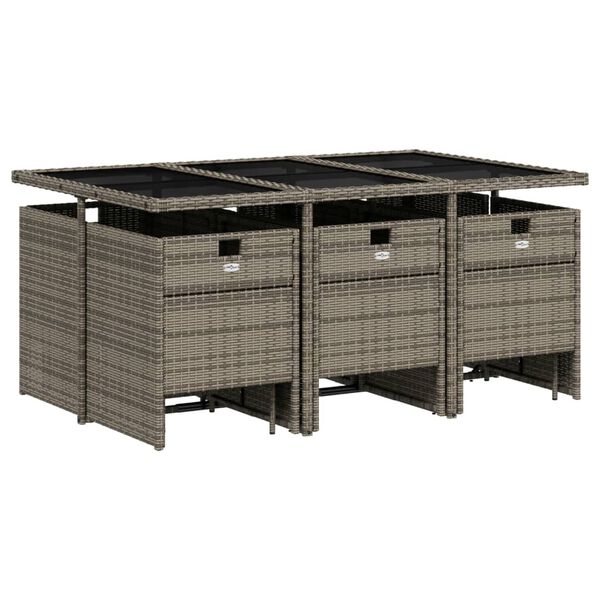 vidaXL Ensemble &agrave; manger de jardin 11 pcs coussins gris r&eacute;sine tress&eacute;e