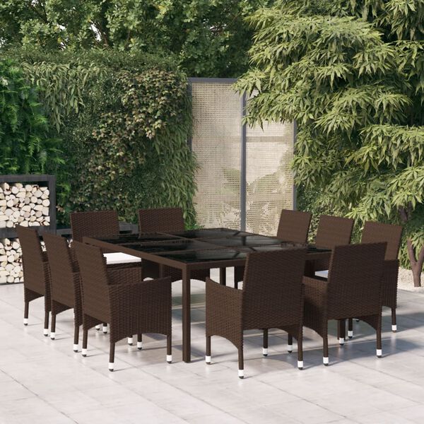 vidaXL Ensemble à Manger de jardin 11pcs poly rotin et bois solide