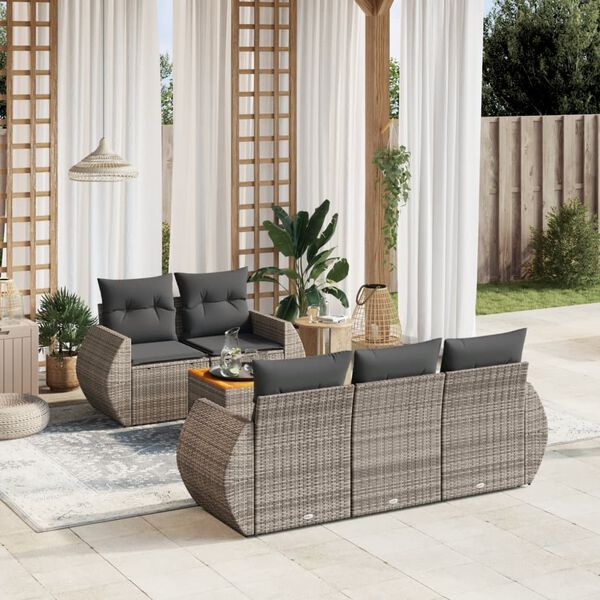 vidaXL Salon de jardin 6 pcs avec coussins gris r&eacute;sine tress&eacute;e