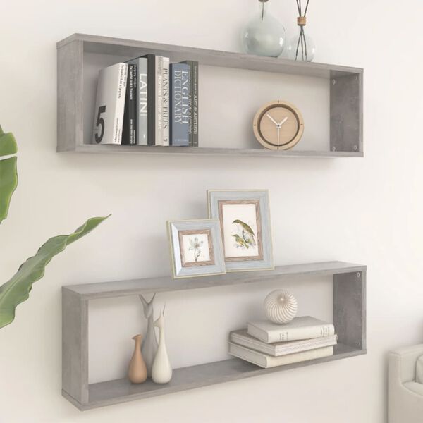 vidaXL &Eacute;tag&egrave;res cube murales 2 pcs gris b&eacute;ton bois d'ing&eacute;nierie