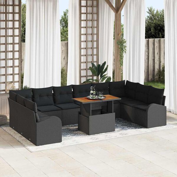 vidaXL Ensemble de canap&eacute; de jardin avec coussin 11 pcs Noir