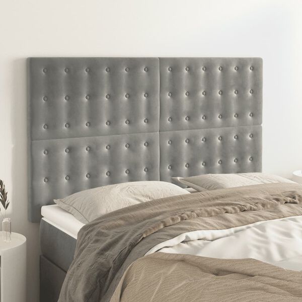 vidaXL Tête de lit Gris clair 144 x 5 x 118/128 cm Velours