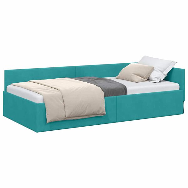 vidaXL Cadre de lit d'angle Turquoise 90 cm x 190 cm Velours