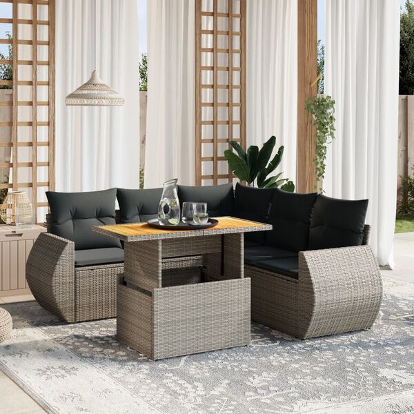 vidaXL Salon de jardin 6 pcs avec coussins gris r&eacute;sine tress&eacute;e