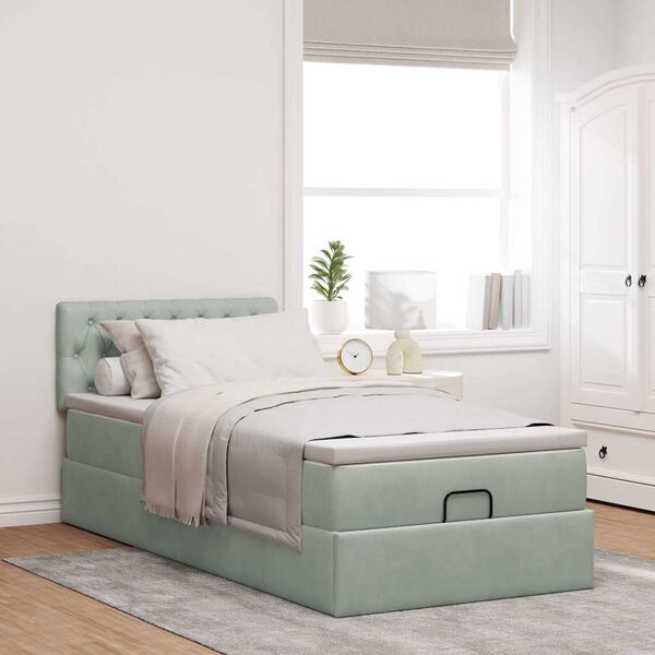vidaXL Cadre de lit ottoman et matelas gris clair 100x200 cm velours