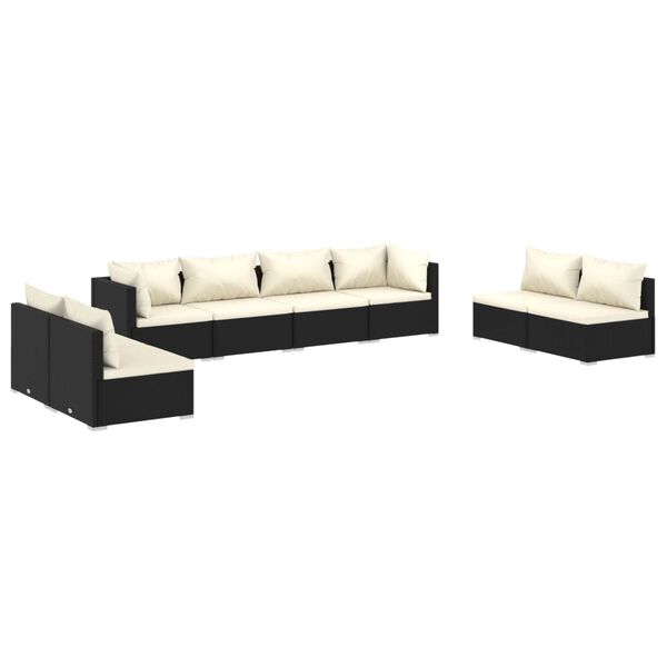 vidaXL Salon de jardin 8 pcs avec coussins R&eacute;sine tress&eacute;e Noir