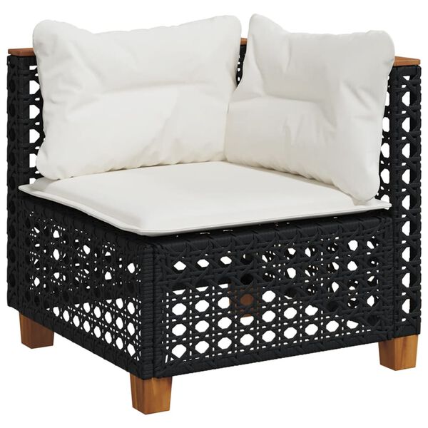 vidaXL Salon de jardin 8 pcs avec coussins noir résine tressée