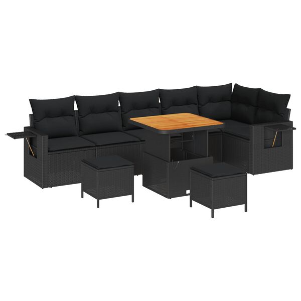 vidaXL Ensemble de canap&eacute; de jardin 9 pcs Noir polyrotin