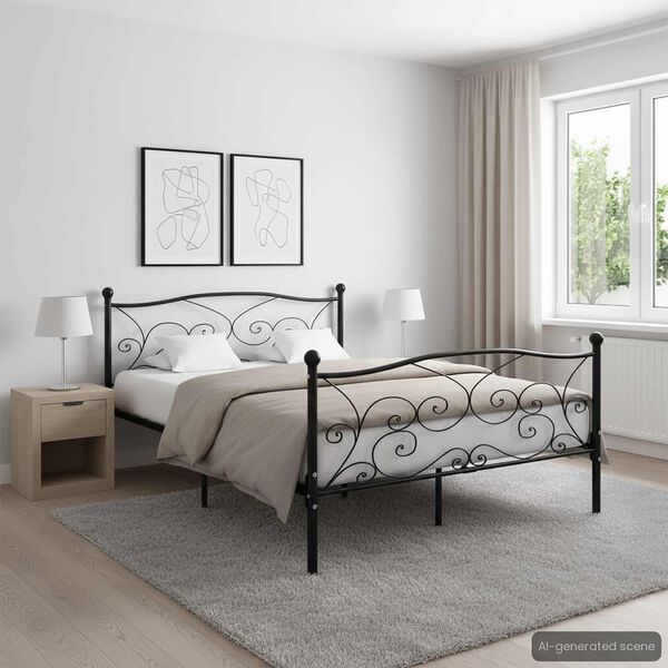 vidaXL Cadre de lit et sommier à lattes Noir Métal 160 x 200 cm