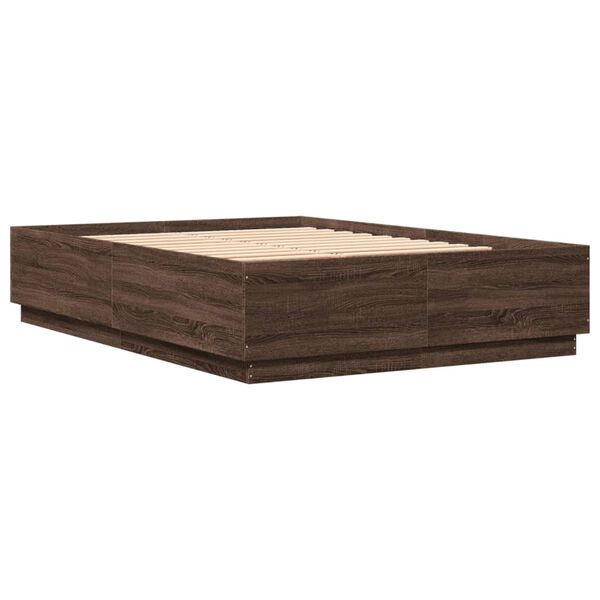 vidaXL Cadre de lit avec LED sans matelas ch&ecirc;ne marron 140x200 cm