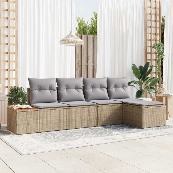 vidaXL Ensemble de canap&eacute; de jardin 5 pcs Beige Poly rotin