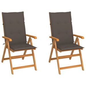 vidaXL Chaises pliantes (lot de 2) avec coussins taupe, en bois de teck massif