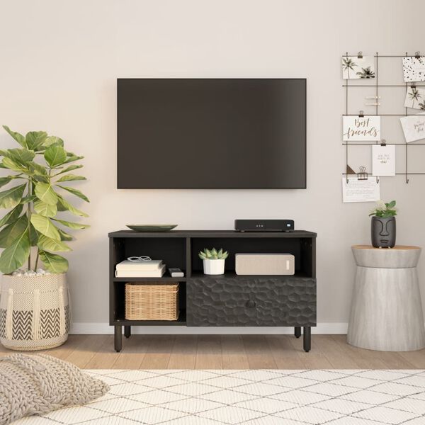 vidaXL Meuble TV noir 80x33x46 cm bois massif de manguier