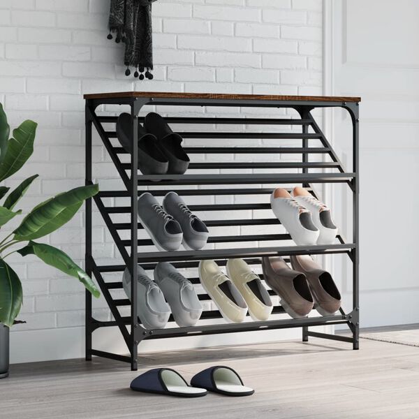 vidaXL &Eacute;tag&egrave;re &agrave; chaussures ch&ecirc;ne marron 90x30x85 cm bois d'ing&eacute;nierie