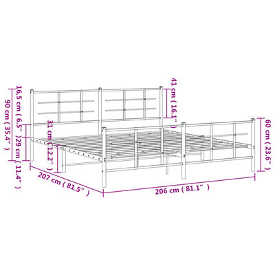 vidaXL Cadre de lit métal sans matelas avec pied de lit noir 200x200cm