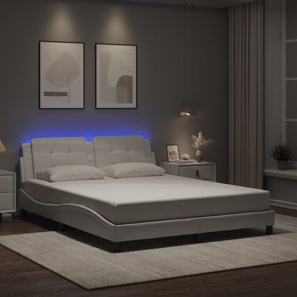 vidaXL Cadre de lit avec LED sans matelas Zadar blanc 160x200 cm