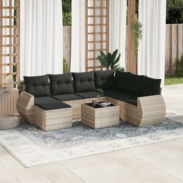 vidaXL Salon de jardin 8 pcs avec coussins gris clair r&eacute;sine tress&eacute;e