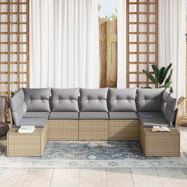 vidaXL Ensemble de canap&eacute; de jardin avec coussin 7 pcs Beige polyrotin