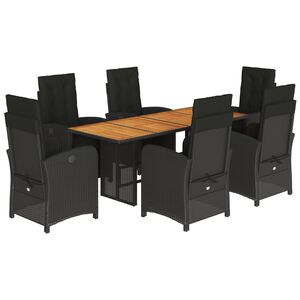 vidaXL Ensemble &agrave; manger de jardin coussins 7pcs Noir R&eacute;sine tress&eacute;e