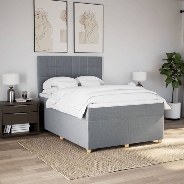 vidaXL Sommier &agrave; lattes de lit avec matelas Gris clair 160x200cm Tissu