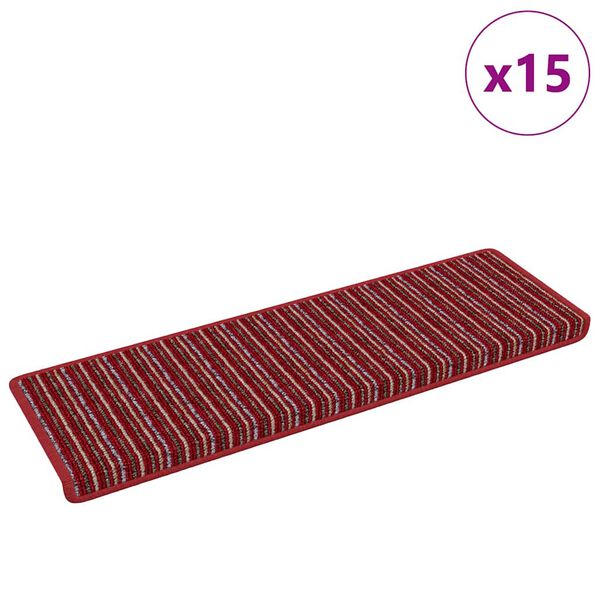 vidaXL Tapis d'escalier auto-adh&eacute;sifs Ray&eacute; 15 pcs Rouge 65 x 21 x 4 cm