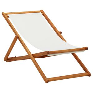 vidaXL Chaise pliable de plage bois d'eucalyptus et tissu blanc cr&egrave;me